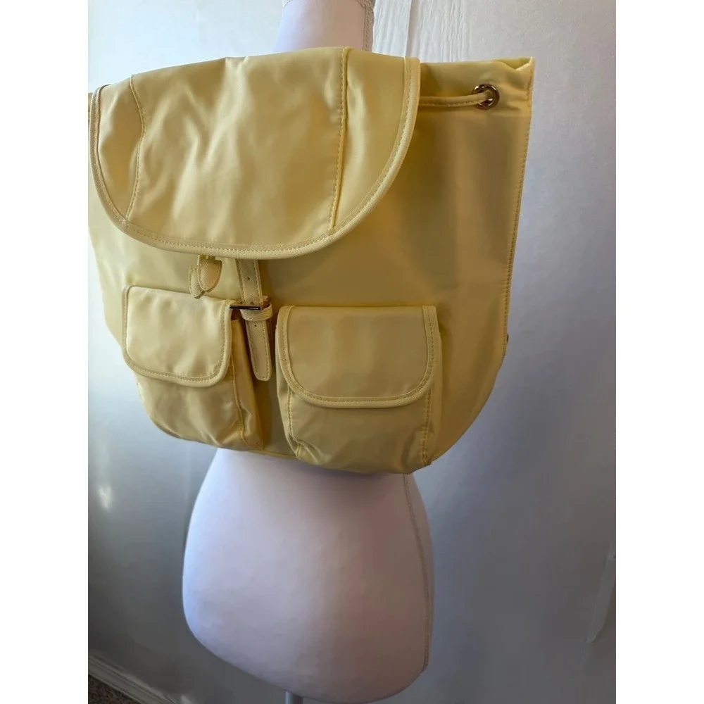 Year of Ours Nylon Backpack Pale Yellow Drawstring Buckle Flap OS NWT